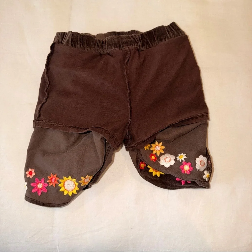 Gymboree Girls Brown Corduroy Skirt Floral Embroidered Flower Hem - Size 7